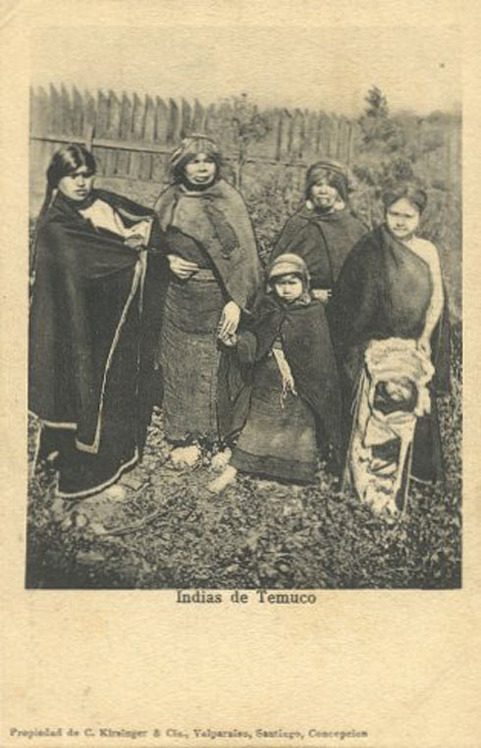 Postcard of Women and Girls with Cradleboard, Temuco, Chile [Object]