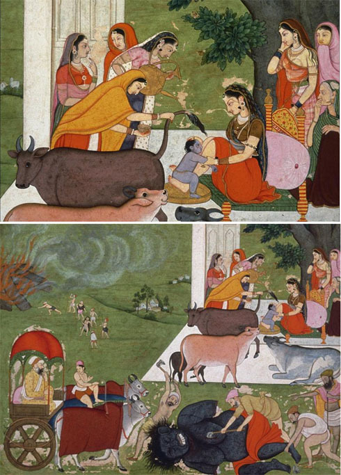 Krishna and the Cremation of Putana [Miniature Painting]